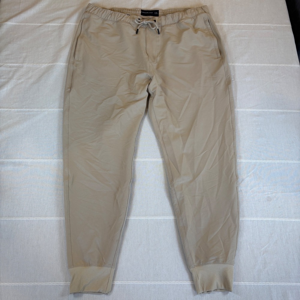 Abercrombie & Fitch Mens XXL Tan Khaki Drawstring Jogger Pants Zipper Pockets
